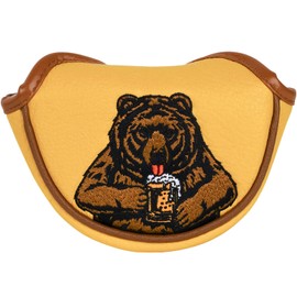 LZFAN Golf Club Head Cover Golf Head Cover Driver Headcover Fairway Wood Headcover Hybrid Club Head Cover Golf Blade Mallet Putter Cover Beer Bear (Half Mallet Putter)