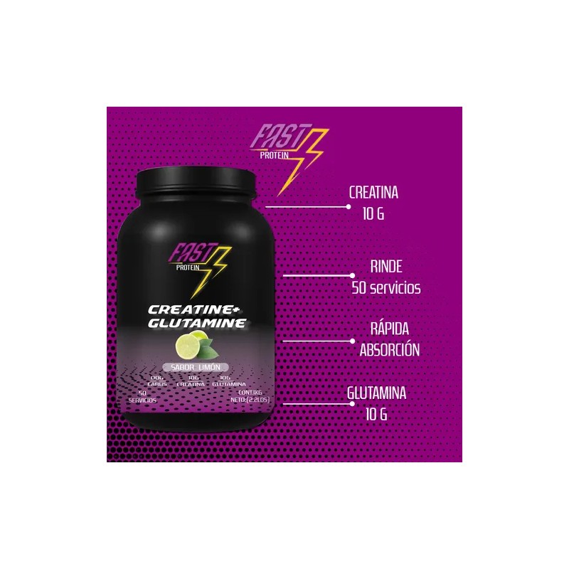 Creatina + Glutamina Fast Protein 1kg 50 Servicios Suplement