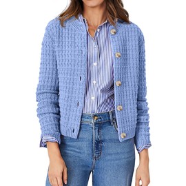 PRETTYGARDEN Women's Knit Cardigan Sweaters Casual Long Sleeve Open Front Button Down Trendy Jackets Outerwear (Light Blue,X-Large)
