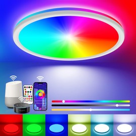 Peasur Smart RGB LED Ceiling Light Dimmable, 24W 3000K-6500K Bathroom Light 16 Million Colors Changing with Remote and APP Control, 30CM Ceiling Lamps for Bedroom, Living Room, Kitchen