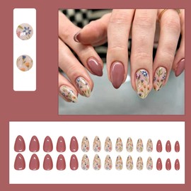 30 Pcs Spring Press on Nails Extra Short Almond - LINMEIZAI Short French Tip Fake Nails Press ons Nail Tips Glue on Nails Full Cover Acrylic Nail Kit False Nails with Flowers Nail Art Design for Women