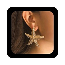 Enautoabs Bohemian Gold Starfish Earrings Metal Starfish Dangle Earrings Large Starfish Earrings Starfish Statement Earrings Summer Beach Earrings Jewellery for Women, Zinc, No Gemstone