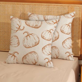 JEFERSO Fall Pillow Covers 18x18 Set of 2 Burnt Orange Pumpkin Throw Pillow Covers Autumn Harvest Thanksgiving Decorations Outdoor Pillowcase Linen Farmhouse Fall Decor Cushion Case for Couch Home
