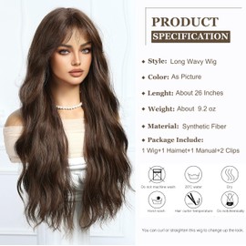 Esmee Long Wavy Black Brown Wigs for Women with Fringe Natural Synthetic Hair Wig for Daily & Party Use