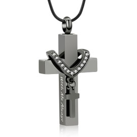 Cremation Jewelry for Ashes Pendant - Cross Urn Necklace with Mini Keepsake Urn Memorial Ash Jewelry (With me always-Black)