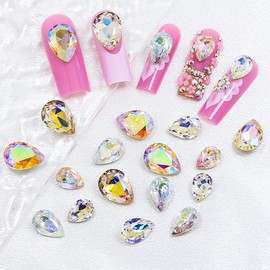 JINJIAO Large Nail Rhinestone,Pointback Drop Shape Nail Charms Colorful 3D Nail Diamonds 3 Sizes Nail Gems for Nail Art Decoration DIY Crafts