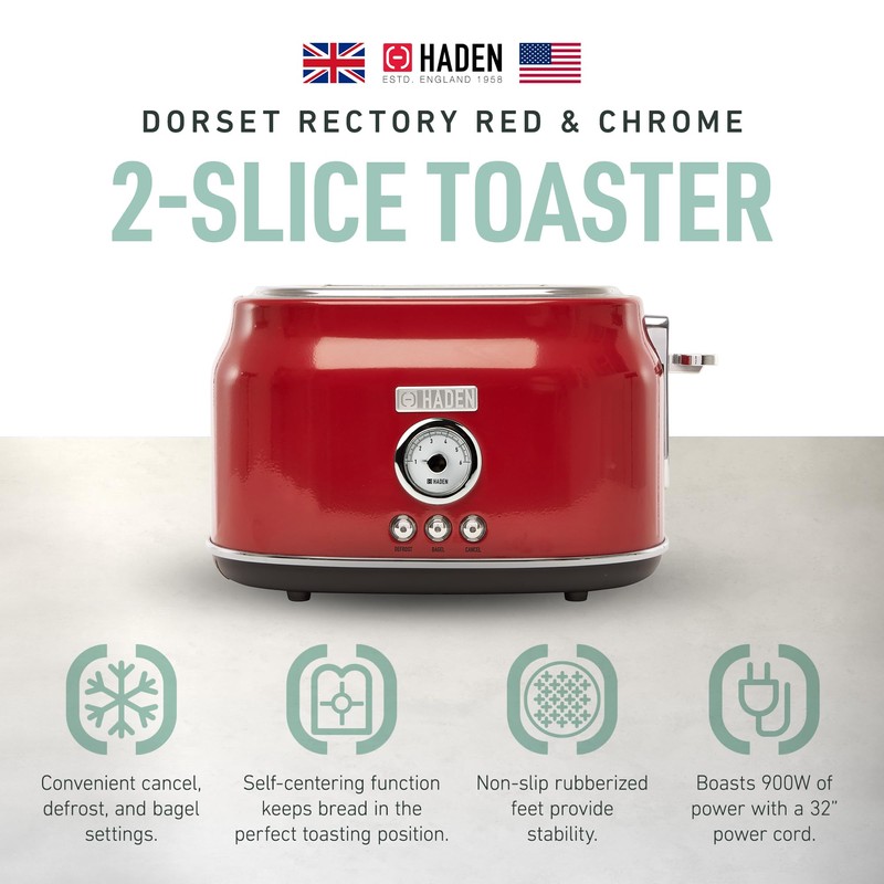 Haden Dorset 2 Slice Wide Slot Stainless Steel Toaster with