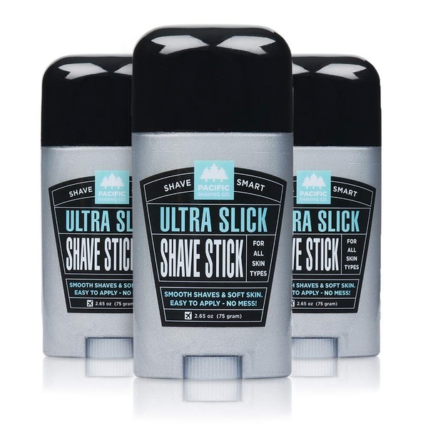 Pacific Shaving Company Ultra Slick Shave Stick - Easy Apply, No Mess, Smooth Shaves & Soft Skin, TSA Friendly, All Skin Types, With Safe and Natural Ingredients, 75 gm (3-Pack)