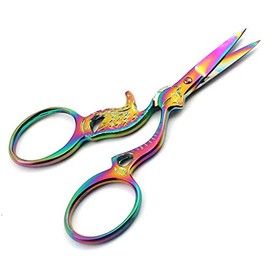 PRECISE CANADA: Multi Titanium Color Rainbow Sewing Craft Embroidery Scissors 3.5" CAT Shape