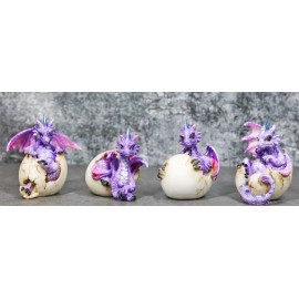 Set Of 4 Purple Spyro Baby Dragon Hatchlings Breaking Out Of Eggs Figurines