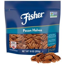 Fisher Chef's Naturals Pecan Halves 10 oz Resealable Bag, Unsalted Raw Nuts for Cooking, Baking & Snacking, Healthy Snacks for Adults, Vegan Protein, Keto Snack, Gluten Free Raw Pecans Halves