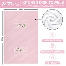 AnyDesign Pink Pumpkin Kitchen Dish Towel 18 x 28 Inch Sweet Home Fall Dishcloth Autumn Pumpkin Eucalyptus Leaves Hand Drying Tea Towel for Thanksgiving Home Kitchen Cooking Cleaning, 2Pcs