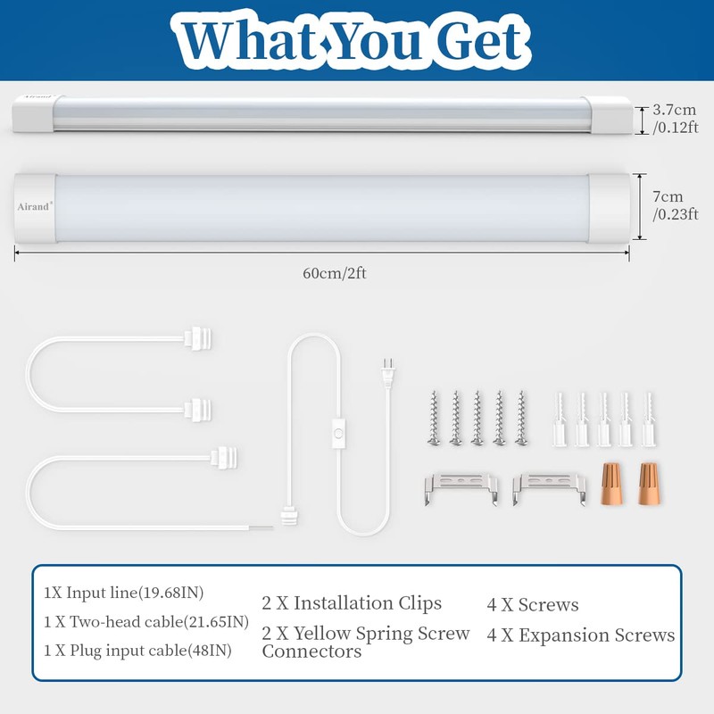 Airand Utility LED Shop Light Fixture 2FT 4FT with Plug,