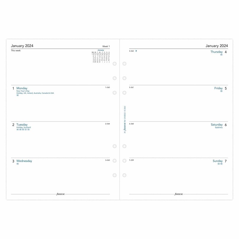 Filofax A5 week on two pages English 2024 diary, White