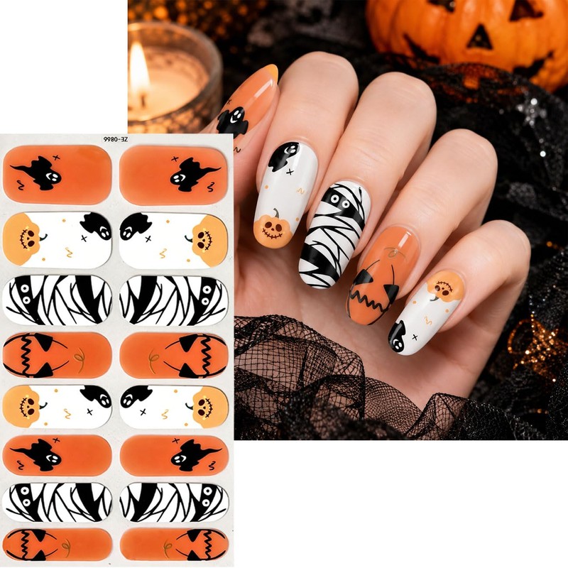 4 Sheets Halloween Full Nail Wraps Stickers for Women Halloween