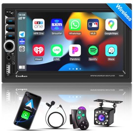 Wireless Apple CarPlay Double Din,7" Car Bluetooth 5.2,FM Car Radio,IPS 1024*600 Touch Screen Car Stereo,Backup Camera,Android Auto,DSP Subwoofer,USB,SWC,MIC,Car Audio Receiver,Car Play,178*100mm,180W