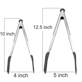 STARUBY Cooking Tongs 9 inches and 12 inches Stainless Steel Kitchen Silicone Serving Tong Heat Resistant Meat Turner Spatula Tongs with Locking Handle Joint