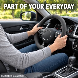Suede Leather Steering Wheel Cover for Cars – Breathable Non-Slip Grip for Comfortable Daily Driving, Fits 14.6–15 Inch Steering Wheels