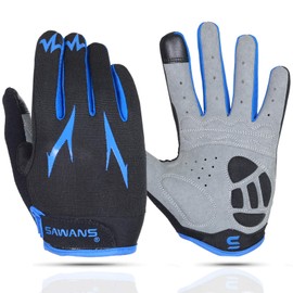 SAWANS Cycling Gloves Full Finger Mountain Bike Gloves Padded Breathable Touchscreen MTB Road Biking Gloves for Men Women Camping,Cycling,Running (Blue, M)
