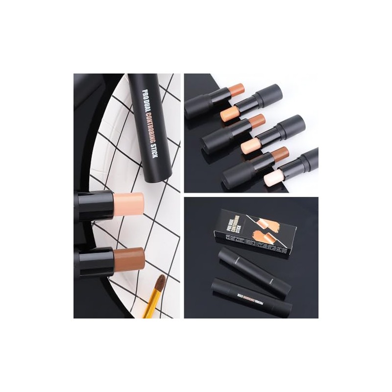 2 Colors Cream Contour Sticks Makeup Kit, Primer Face Highlighter