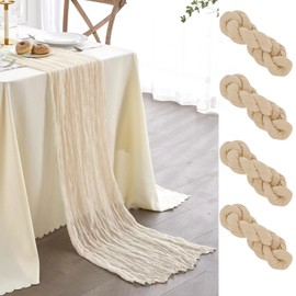 Newthinking 4 Packs Cheesecloth Table Runner, 10ft Cream Cheesecloth Table Runner, Rustic Gauze Fabric Table Runner for Wedding Table Decoration Holiday Party, 90X300CM