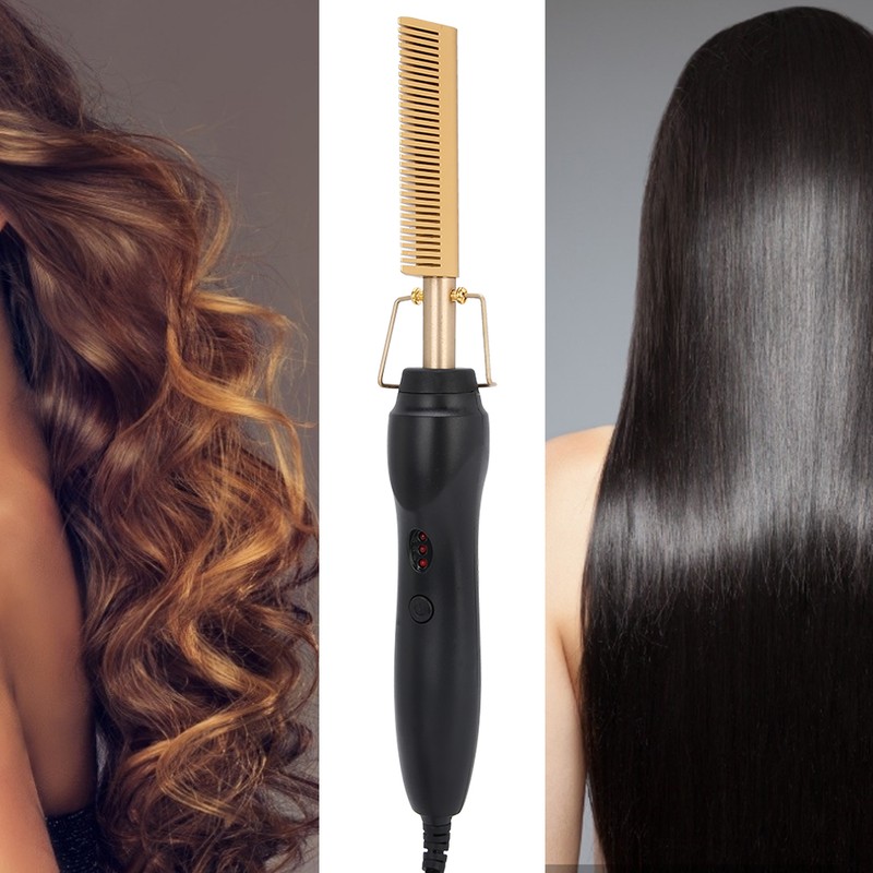 Multi Functional Electric Heating Hair Straightener Comb Hair Curler Curling