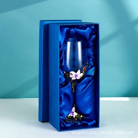 Wine Glasses Clear Enamel Handcrafted Champagne Glasses Red Wine Glasses Set Floral Goblets (Purple Single + Gift Box)
