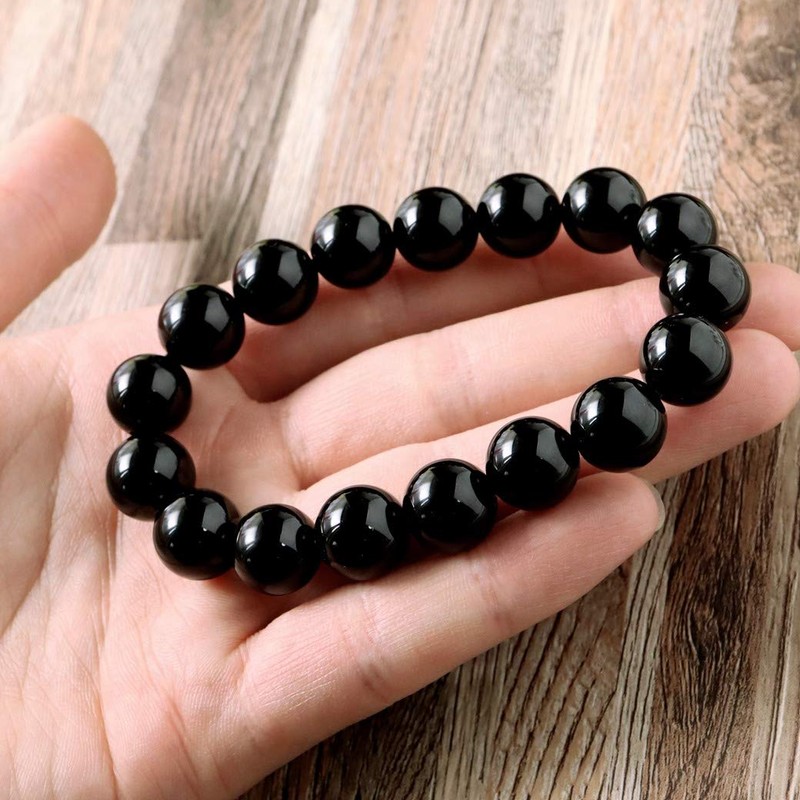 Mens Womens Onyx Bracelet Black Agate Natural Stone Power Stone