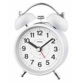 MAG T-772WH-Z Alarm Clock, Loud Volume, White, Analog, Twin Bell, Quiet, Continuous Second Hand, Snooze Function, Light Included