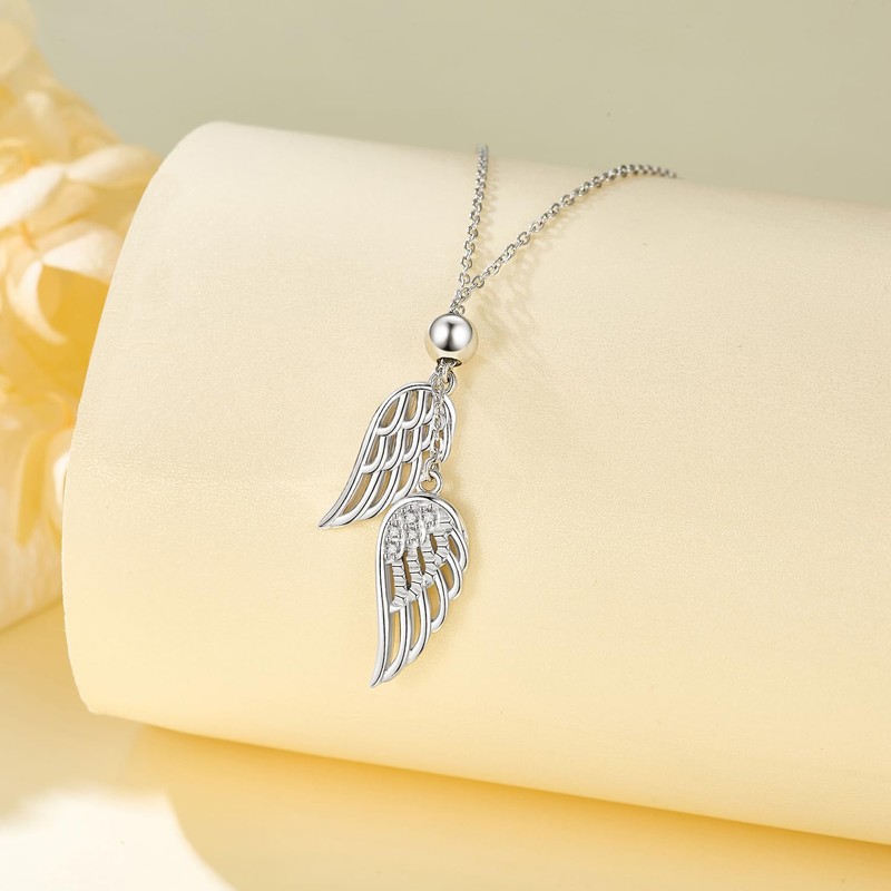 DAYLINLOVE Angel Wing Necklaces 925 Sterling Silver Adjustable Guardian Angel