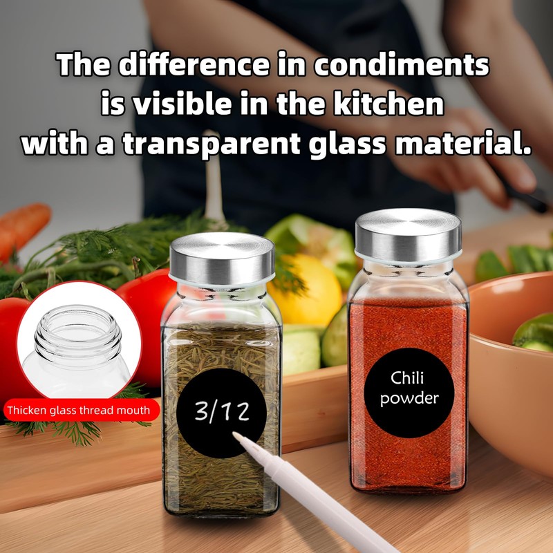 eispap 6Pcs 6oz Glass Spice Jars 304 Stainless steel Lids