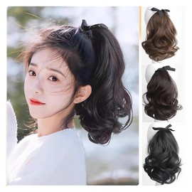 One Touch Extension, Neckline Wig, Straight, Long, Synthetic Hair, Heat Resistant, Natural Long, Straight Wig, Extensive Hair (Curly Tail 11.8 inches (30 cm), Light Brown)
