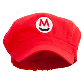 Mario Mustache Logo Embroidered Cotton Elastic Newsboy Cap - Red OSFM