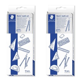 STAEDTLER 557 10 Noris Math Set with Storage Box - Includes Compass, Ruler, Protractor and Set Square - Set of 2