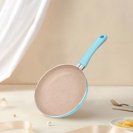 6'' Frying Pan Mini Compact Round Egg Skillet Non Stick One Egg Fry Pan Portable Breakfast Pan with Long Handle, Cookware for modern kitchen(Pink/Blue) pink pan - Color: Blue