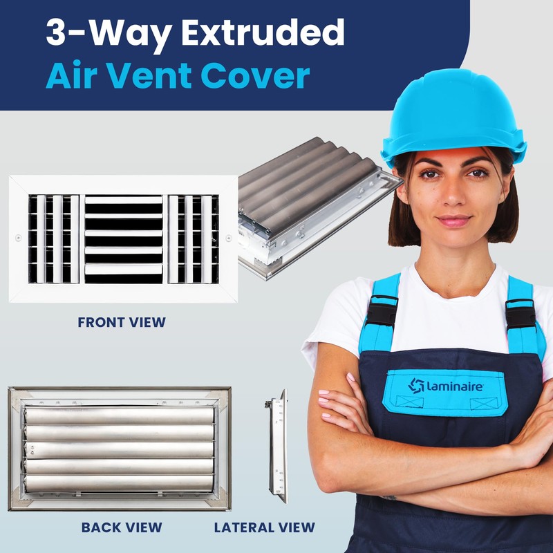 12x8 Inch (Duct Opening) Aluminum 3-Way Air Flow Vent –