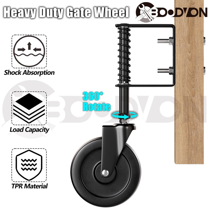 BOODVON 5" Heavy Duty Gate Caster, Spring Loaded Gate Wheels,