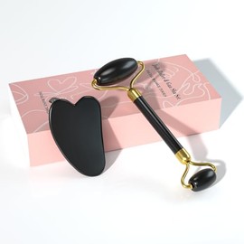 Jade Roller Gua Sha Set - Juego de cuidado de la piel facial, herramientas de belleza facial, herramientas naturales para el cuidado de la piel, masaj