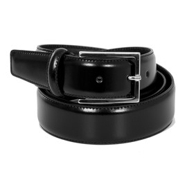 Men Real Leather Belt Black Glossy Made in Italy 35mm (105cm Waistline - 120cm Total length)