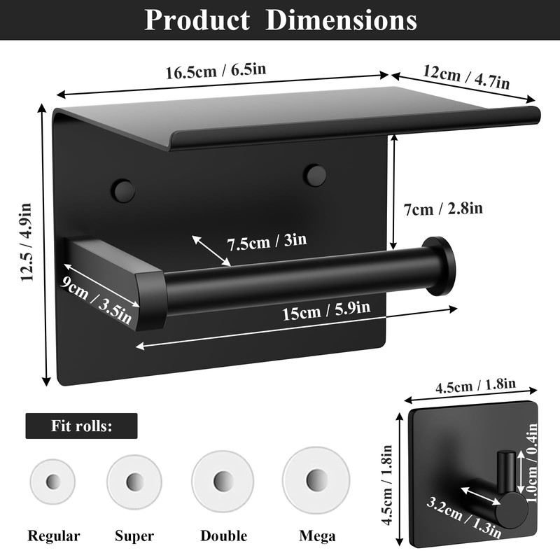 Tindbea Mega Size Toilet Paper Holder with Shelf + Towel