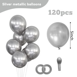 120Pcs 5 Inch Metallic Silver Balloons, Metallic Chrome Silver Latex Balloons, Mini Small Balloons for Birthday Wedding Party Decorations. (Silver)