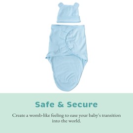 Cuddle Club Baby Swaddle | 100% Cotton Adjustable Velcro Newborn Blanket Wrap - with Novelty Hat Beanie