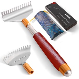 Back Scratcher with 2Pcs Big Detachable Heads, Azymi Telescoping Back Scratcher for Women/Men, 304 Stainless Steel Wide Claws/Roller Ball/Wooden Handle/Head Foot Body Scratcher Massager