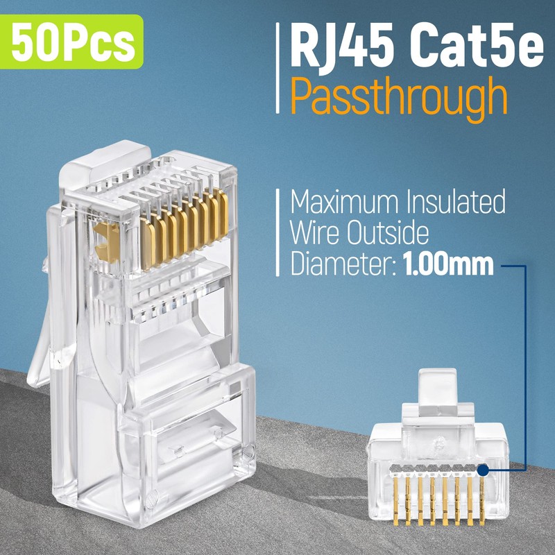GTZ Cat5e RJ45 Pass Through Connector 50-Pack - EZ Cat
