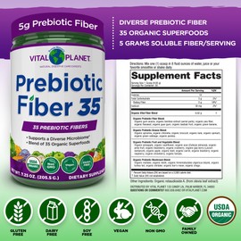 Vital Planet - Fiber 35 Powder Diverse Fiber Supplement for Dietary Support and Occasional Constipation with 35 Prebiotic Fibers and 35 Organic Superfoods to Maintain Bowel Regularity, 6.77 oz