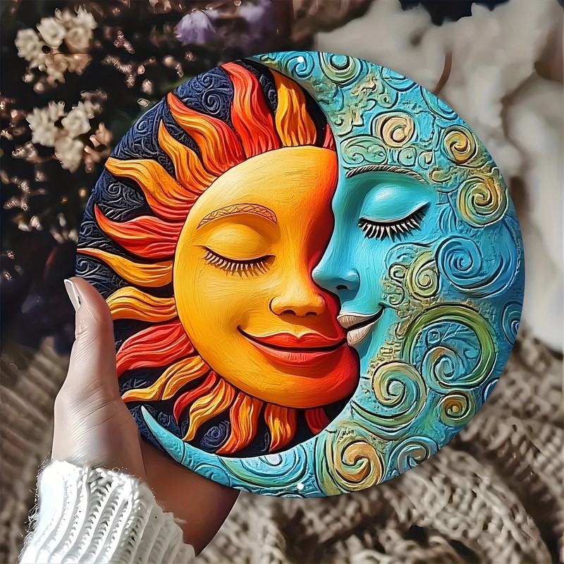 Round Sun and Moon Wall Sign – Waterproof Aluminum Garden