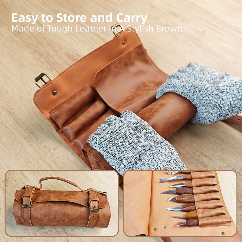 bellaDimora Wood Carving Kit 16-Piece, 8 Whittling Knives & 4