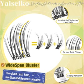 Self Adhesive Lash Clusters Natural Pre Glued Lash Clusters Press on No Glue Needed Invisible Band Wispy Lashes Clusters by Yaiseiko(10-16MM)