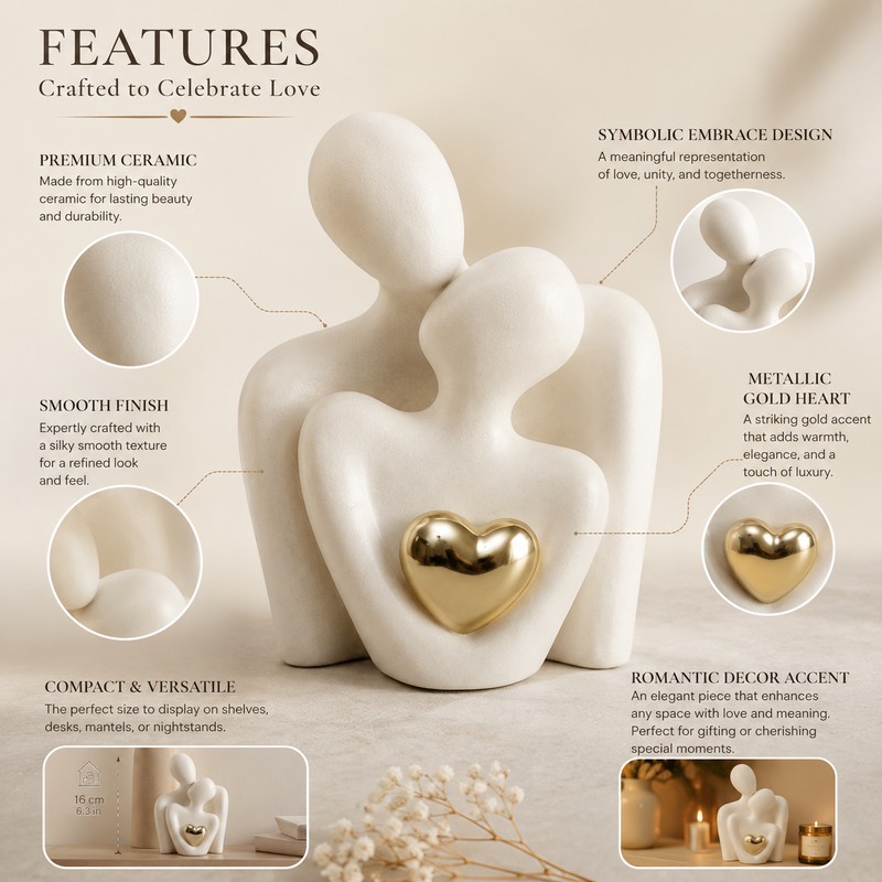 1pc Romantic Couple Statue for Home Decor – Ceramic Embrace