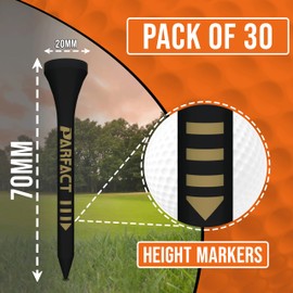 ParFact Golf Tees Wooden | Pack of 120 | Durable Biodegradable Bamboo Golf Tees 70mm Mixed Size with Height Markings | Eco-Friendly for Beginners & Pros (BLACK)